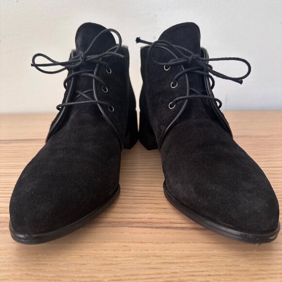Stuart Weitzman Women's Black Suede Lace-Up Heeled Bootie, Size 6 - Picture 3 of 11